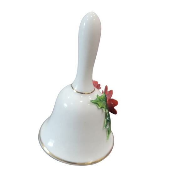 Vintage Napcoware Bone China Christmas Bell Set of 2 Angel Poinsetta - Picture 4 of 11
